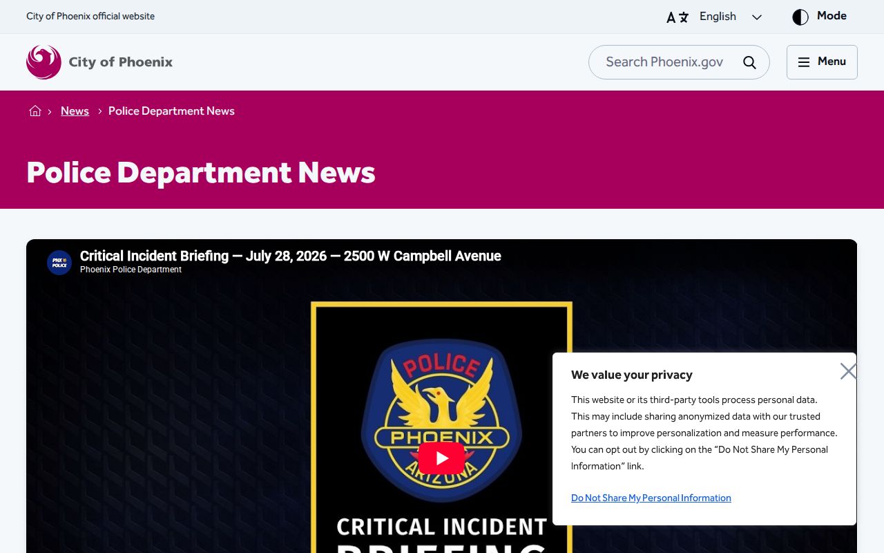 Maricopa County crime news on the Phoenix Police official newsroom