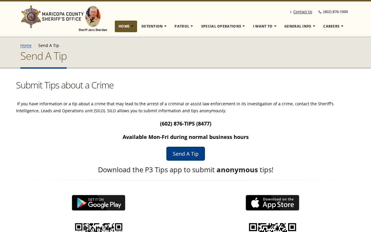 Maricopa County MCSO P3 most wanted tip instructions